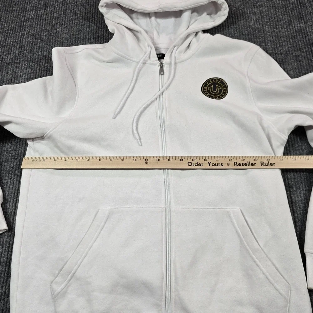 True Religion Hoodie Mens XL‎ White Full Zip Rope Logo Graphic Sweatshirt
